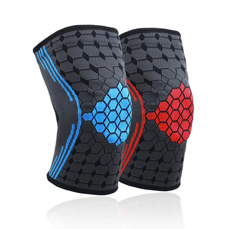 

Outdoor Sports Fitness Patella Belt silicone spring support sports knee jacket knee pad running warm knee protector brace, Blue+red