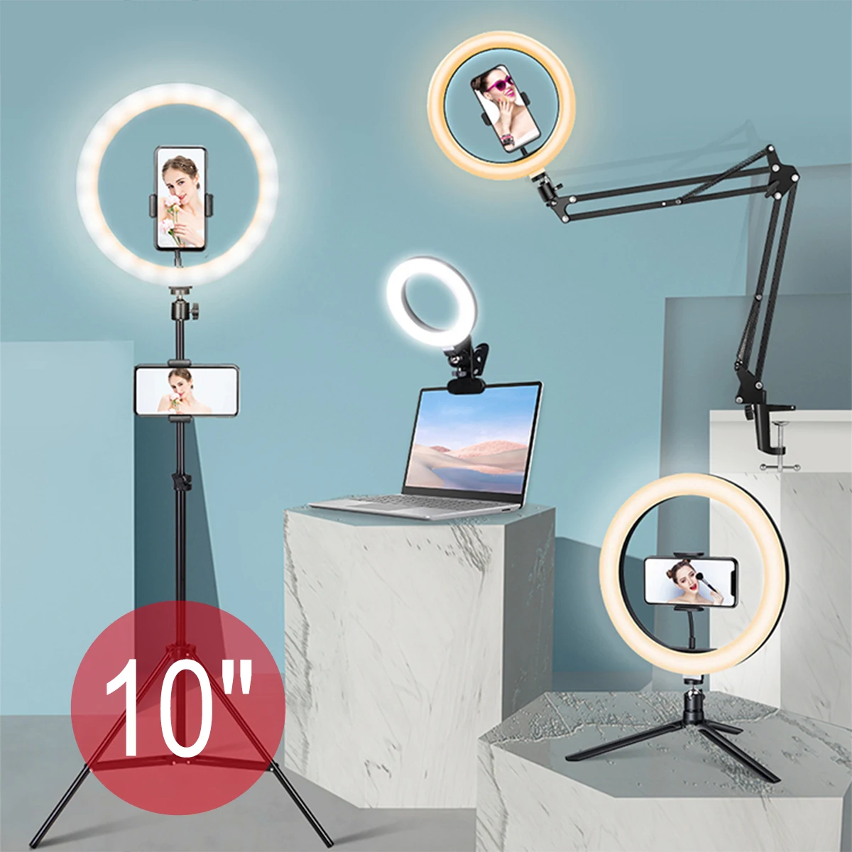 

Best Beauty MINI Tripod Stand Dimmable Desktop Ringlight Selfie Circle Led Lamp Light 26CM 10 Inch Ring Light with Phone Holder