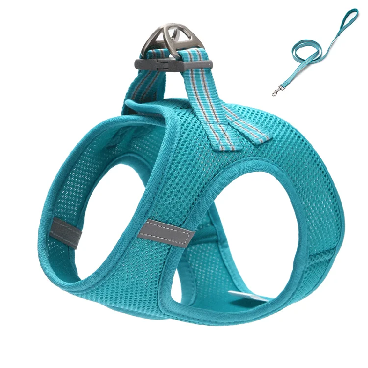 

Wholesale Pet Supplies Dog Harness Adjustable Fashion Reflective Sandwich Mesh Dog Harness with Leash Set for Small Dogs Cats, Blue, black,red,purple,green,gray,pink