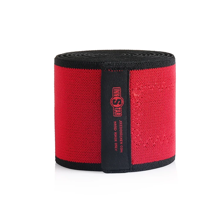 

Adjustable gym knee wraps heavy duty supports kneepads, Red/ black