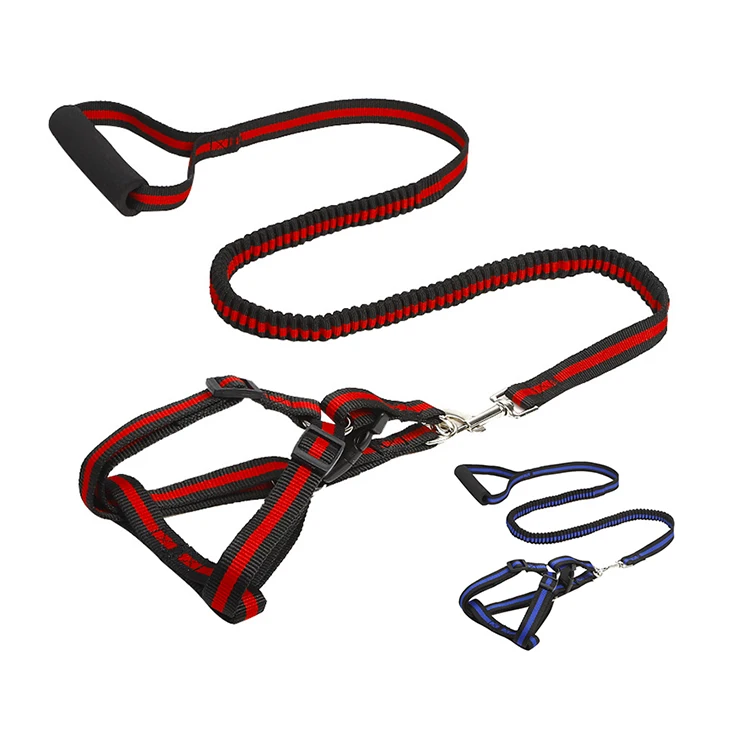 

China wholesale arnes anti tiron perro Elastic Buffer Rope Bungee Foam Handle Dog Harness Leash Set With Handle in Stock, Blue/red