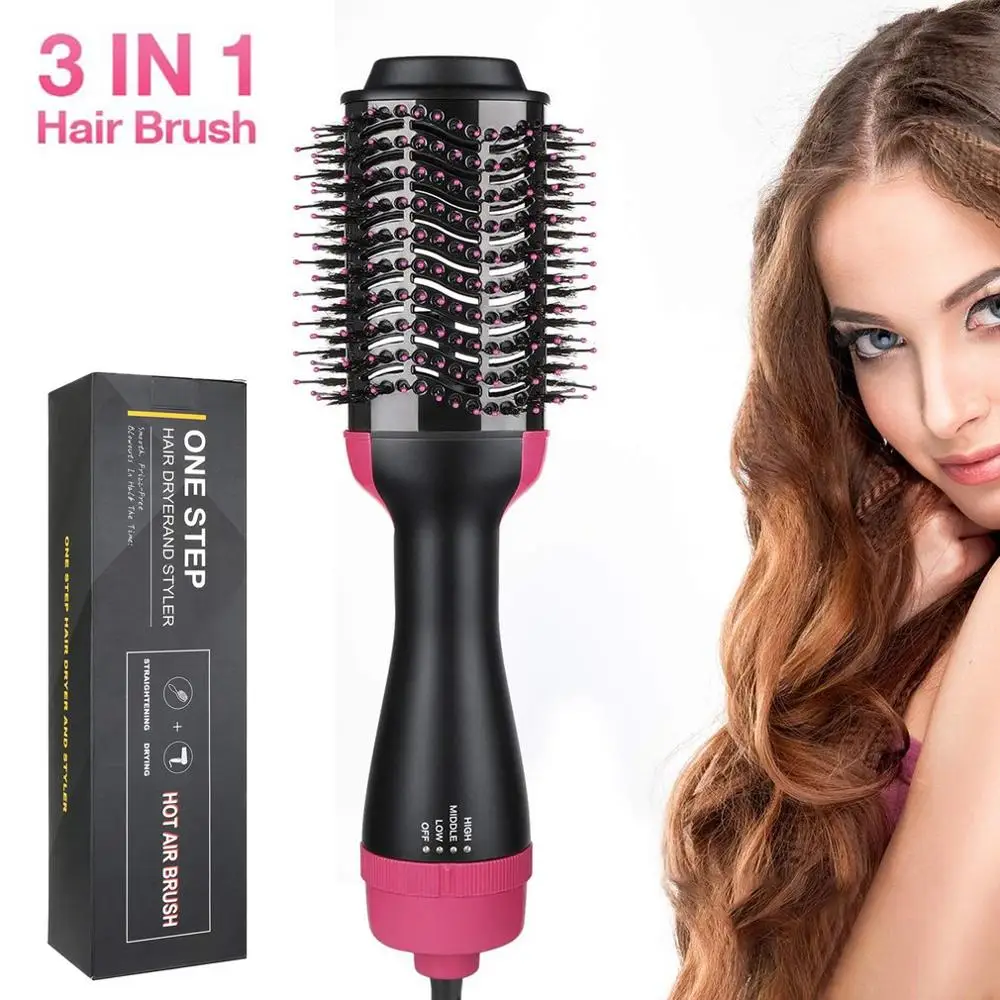 

1000w Hot Air Blow Dryer Brush Professional Straightener Comb Electric Blow Dryer for styling and drying, Red