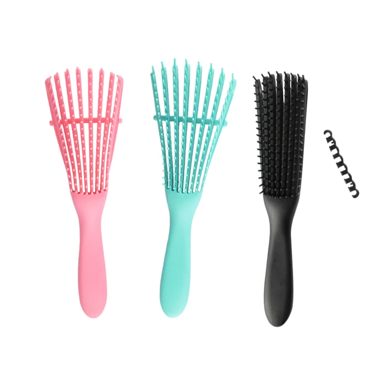

Manufacturers Private Label Bent Hair Brush Detangler Custom Logo Pink Hair Massage Brush Flexible Detangling Hair Brush