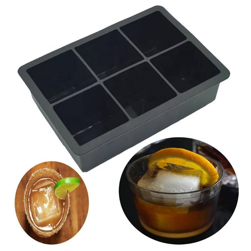 

Custom Safe Material Square Shape Six Grid Silicone Ice Cube Tray Molds, Black