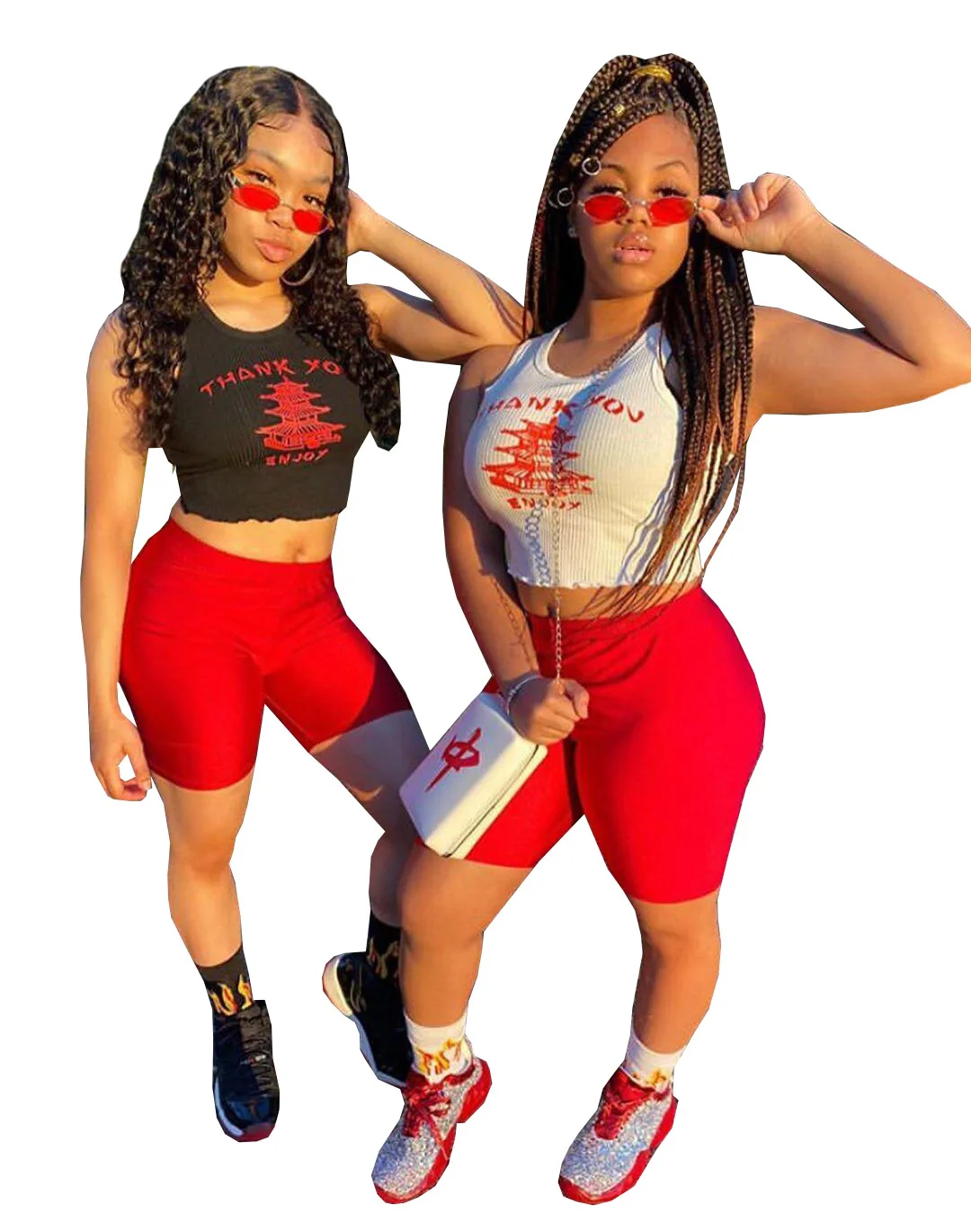 

Letter Printed Thank you Enjoy 2pcs Set Women Crop Top and Shorts Sets Sports Ribbed Biker 2 Piece Shorts Set Outfits