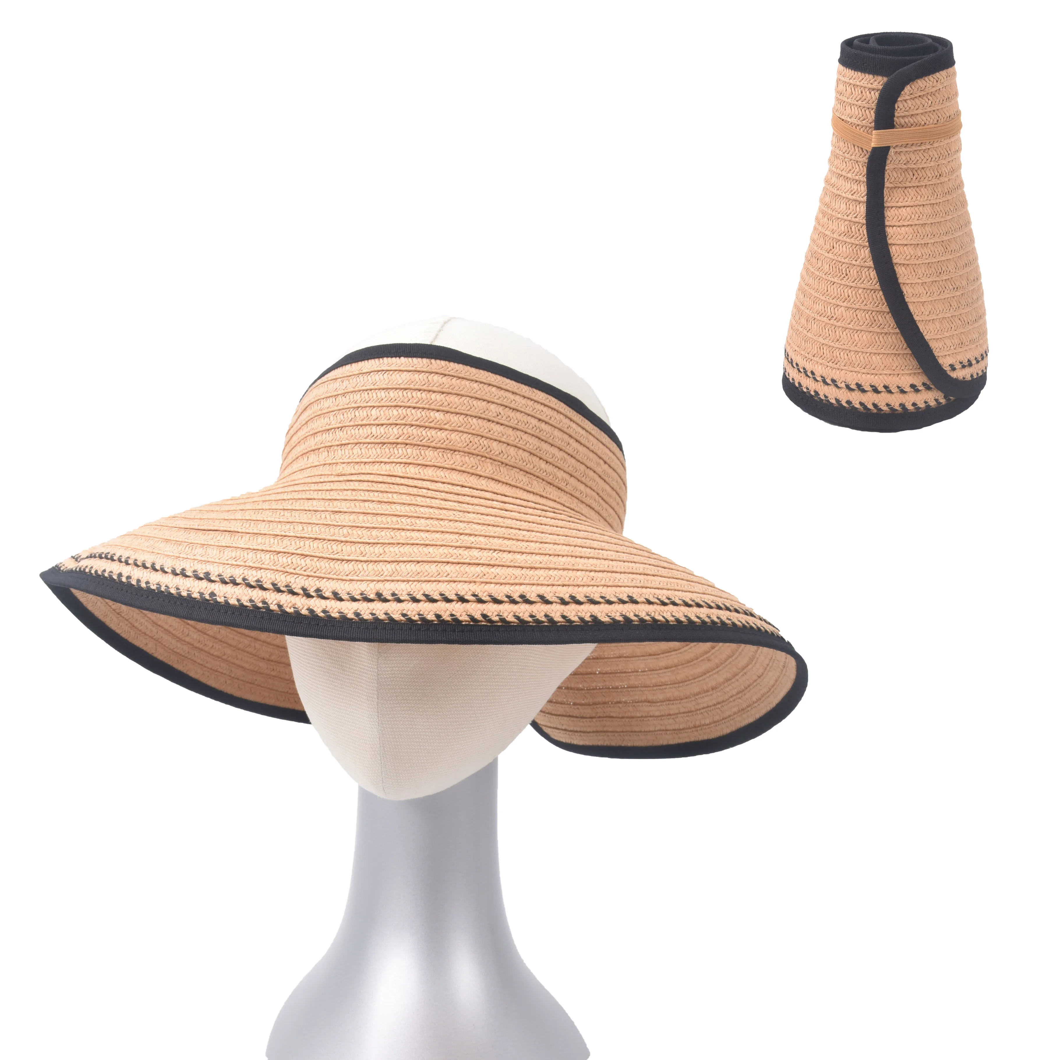 

Custom Summer Women Foldable Straw Sun Visor Hat Protection Wide Brim Beach Adjustable Sun Visor Hat