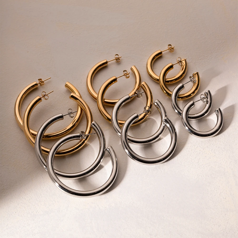 

J&D Luxury Stainless Steel Jewelry Gold Plated Earrings Polished CC Hoop Earrings Jewelry Women