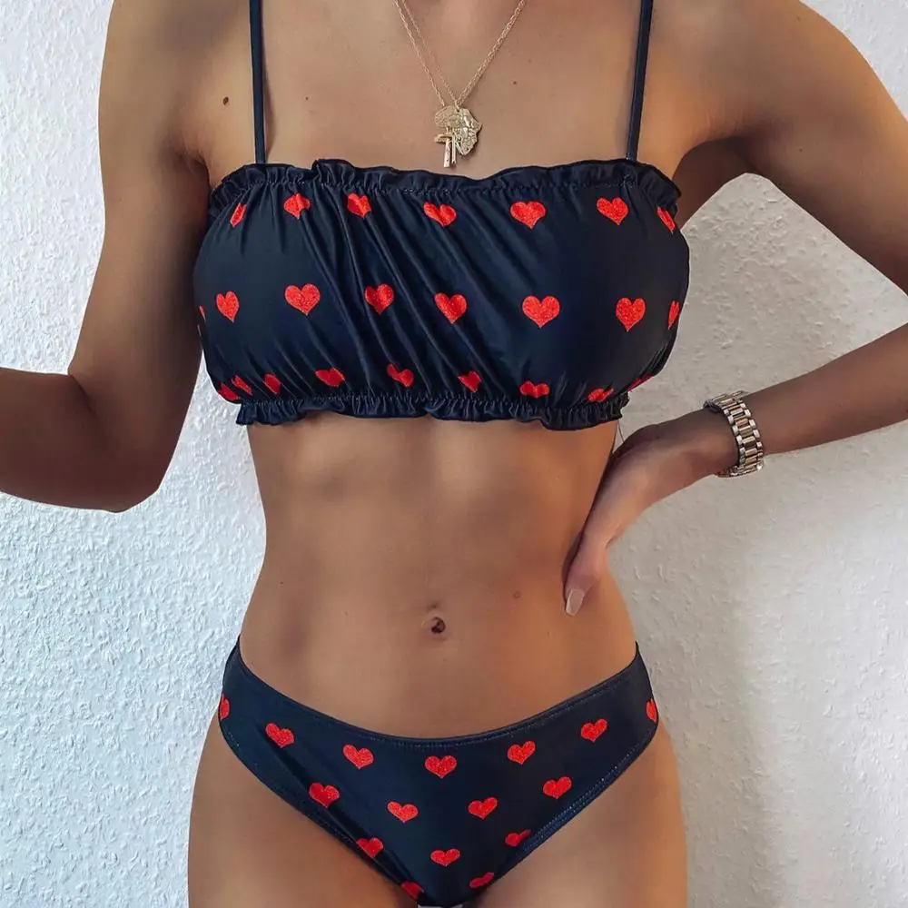 

Women Swimwear High Waist Strapless Sexy Bikini Women Swimsuit Padded Beach Bathing Suit Sexy Pleated Cut Out Bikini, Accept customized