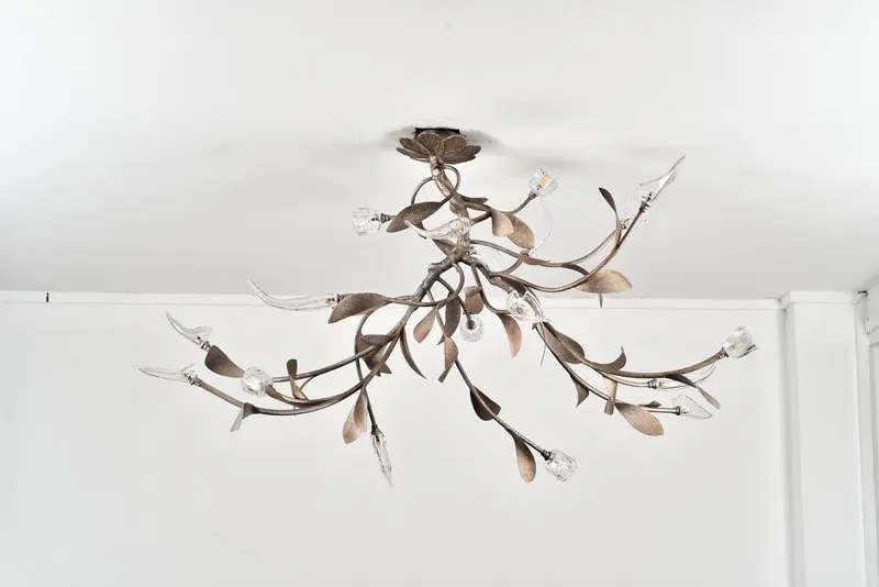 MEEROSEE Garlanded Ceiling Sprig Flowers Leaves Pendant Light Gold Copper Pendant Lights Lamps Garden Wedding Chandelier MD87008