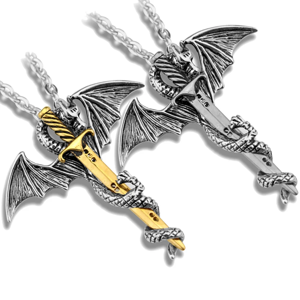 Fashion  Silver-Toned Stainless Steel Steamin' Hot Love Dragon Heart Necklace with Pendant For Men Women