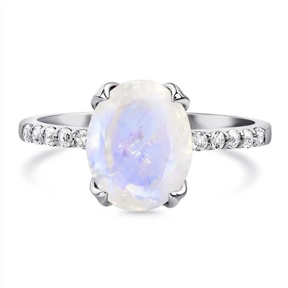 

Wholesale 925 Sterling Silver CZ Moonstone Jewelry Oval Cut Moonstone Ring For Women