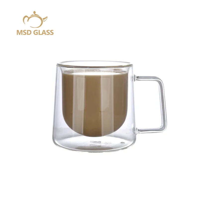 

wholesale double wall glass reusable coffee cup 250ml clear coffee mug 8oz borosilicate glass double wall cup