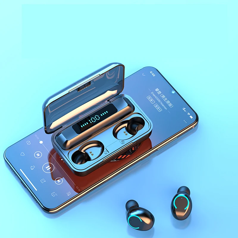 

Dropshipping earphone f9-9 8D hifi true stereo bt5.0 waterproof lcd display mini case wireless tws f9 earbuds