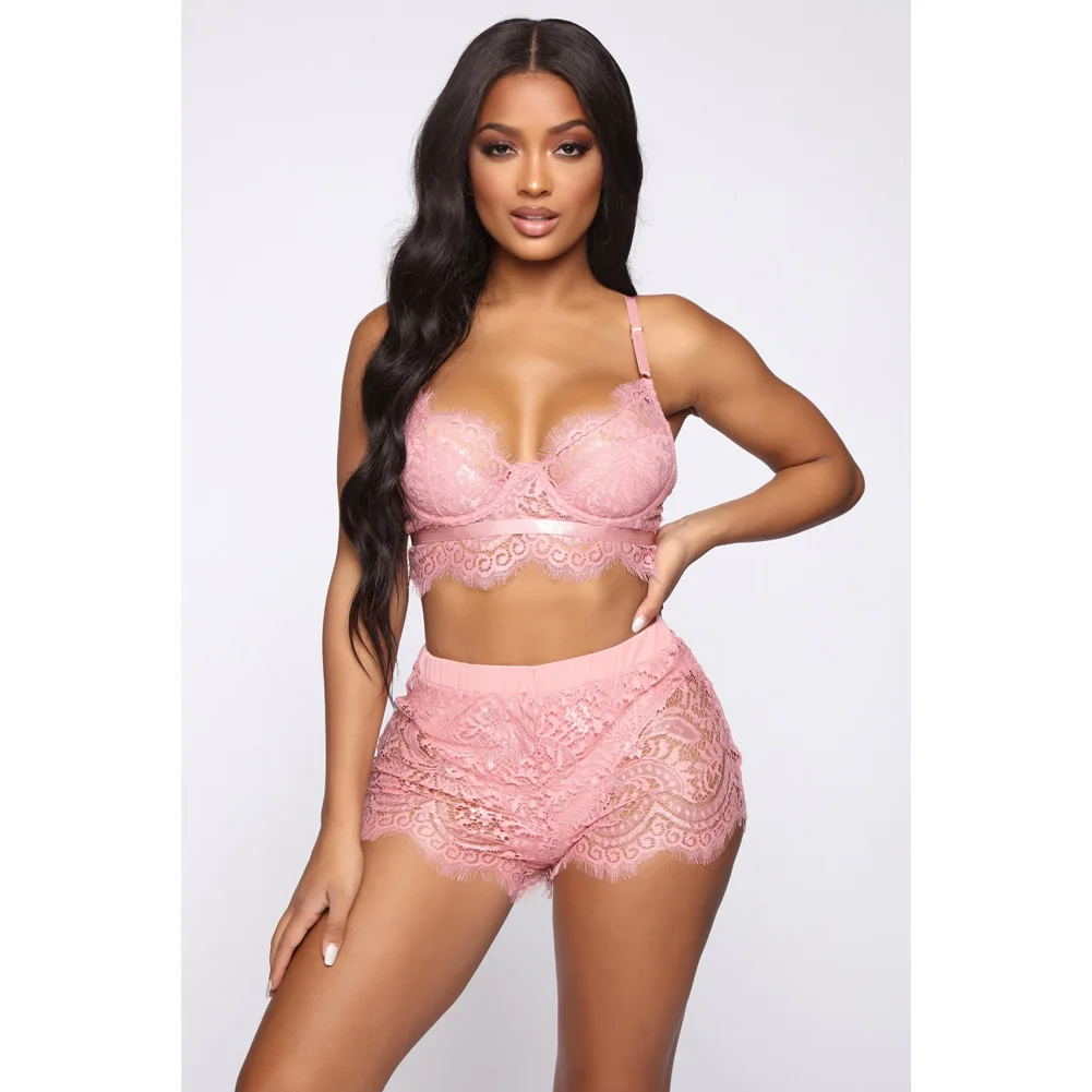 
hot selling cheap high quality women Two-piece lace sexy lingerie pajamas ladies panty set 