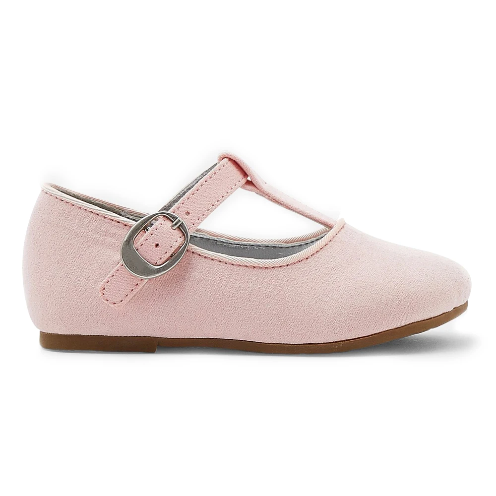 

Baby ballet flat shoes for kids flat dress shoes round toe T bar strape leather insole soft party causual shoes, Pink/white