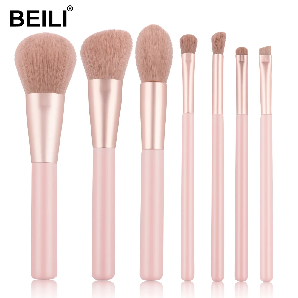 

BEILI maquillaje al por mayor para vender wholesale pink 7pcs vegan synthetic nylon foundation eyeshadow makeup brush set face