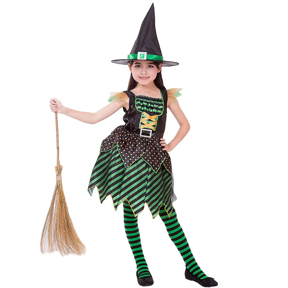 

Halloween classic witch dress black and green striped sleeveless skirt stage performance masquerade party culture
