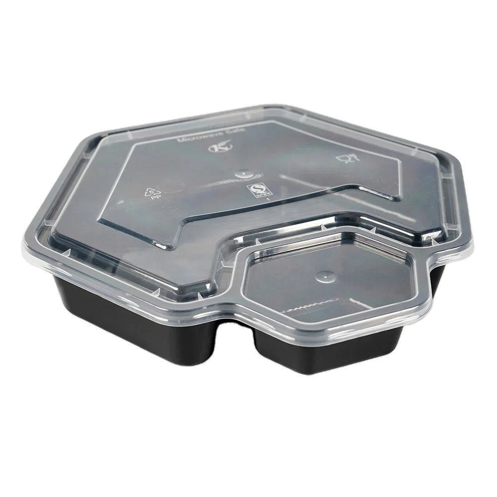 

microwaveable octagonal disposable plastic dumpling food container with dipping sauce compartment