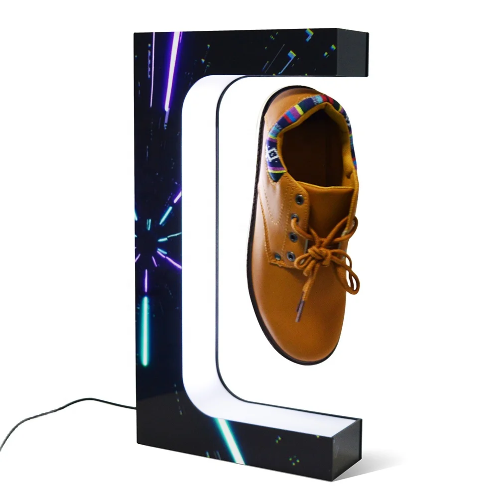 

Color lighting Casual Sneaker sports shoe Magnetic rotating levitating floating shoe display with light