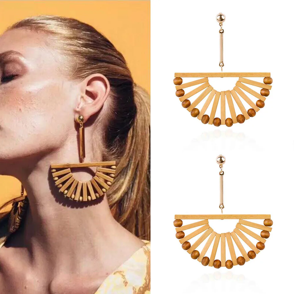 

Leisure vacation wind retro wooden hollow earrings earrings fashion fan earrings female