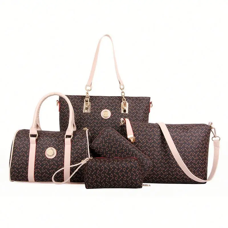 

Elegant Printing Handbag Sets 6 Piece PU Leather Multi-purpose Classic Shoulder Bag Tote Purse Set for Women