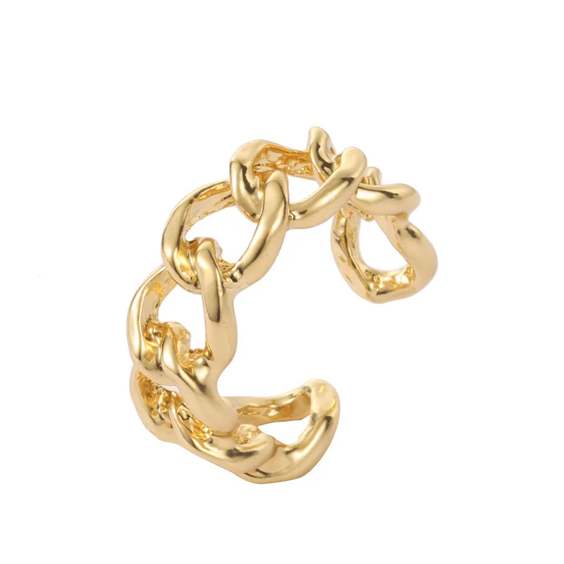 

Fashionable Irregular Gold Plating Cuban Link Ring Adjustable Open Cuff Chunky Finger Ring For Girls