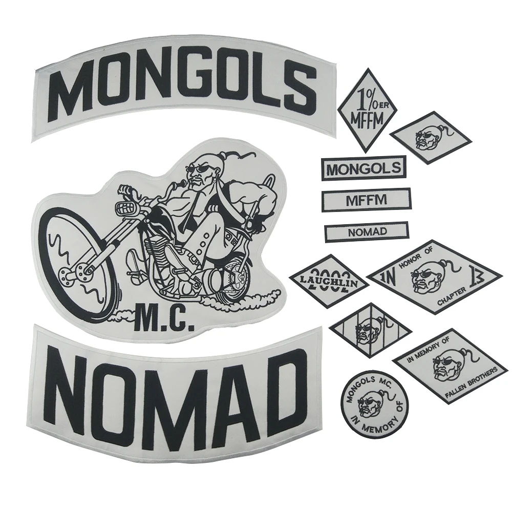 

Heat Press Biker Jacket Denim Applique Mongols Nomad Nation MFFM Custom Motorcycle Iron Clothing Embroidery Patches