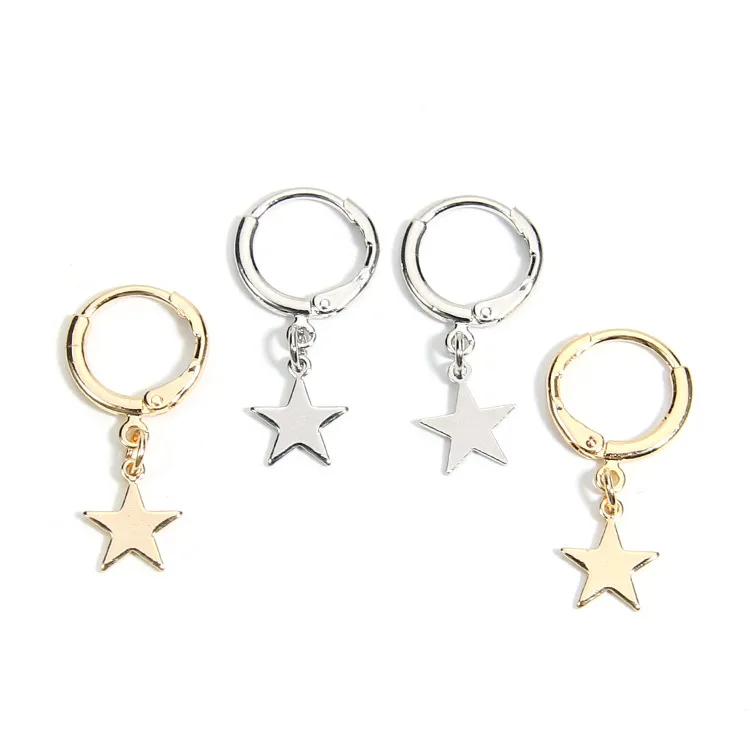 

2020 korean silver jewelry fashion hoop earrings star shape ladies jeweries and earing brass ear rings, Picture shows