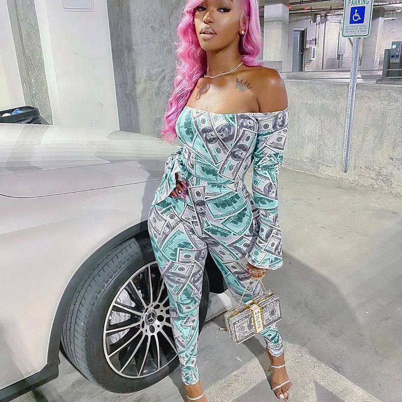 

2021 Sexy New Dollar Slim Print Dollar Money Onesies For Women