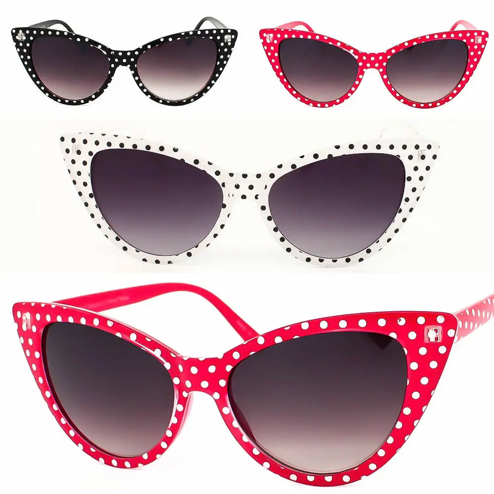 

Wholesale Dot Cat Eye Women Sunglasses Retro Vintage Style 50s 60s Red Black White, Picture