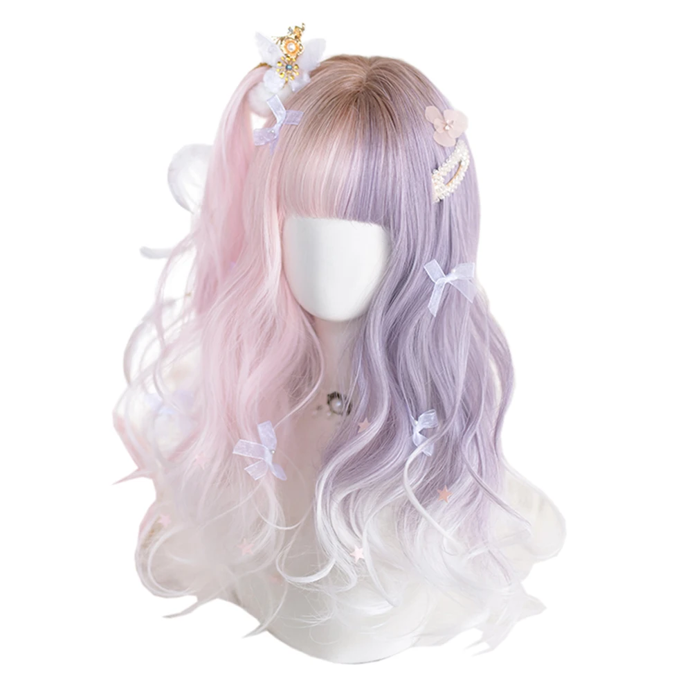 

Brown Gradient Pink and Purple Gradient White Long Wavy Hair Wig Lolita Sweet Cute Fluffy Grooming Face Harajuku Girls COS Wigs, Pic showed