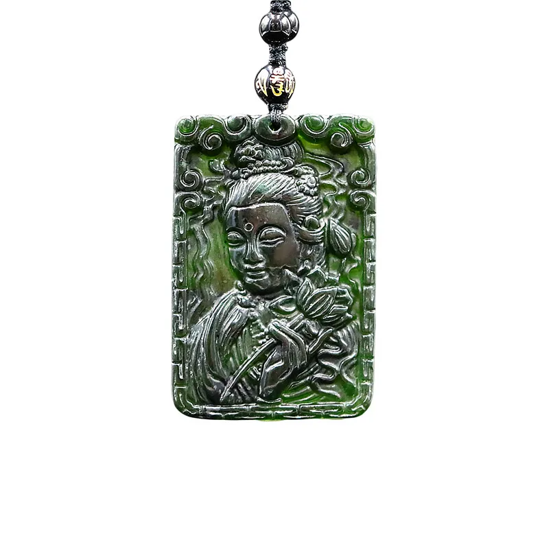 

Jade Guanyin Pendant Necklace Natural Charm Amulet Gifts Chinese Carved Jewellery Black Green Fashion