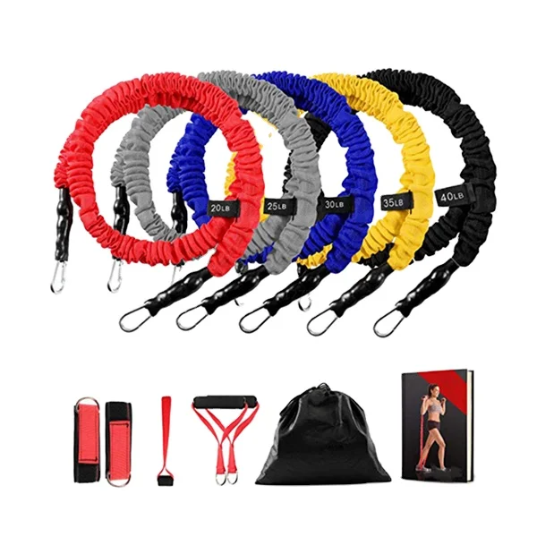 

Amazon Hot Sale OEM Logo 11 pcs Resistance Loop Bands Sport Anti Slip Circle Fitness Band Elastic Sets with hook, Black,red ,blue,purple