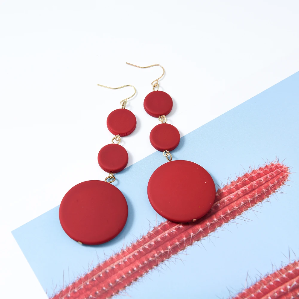 

Wholesale 4 Colors Yellow Red Orange White Gold 3 Round Dangle Acrylic Female Hoop Earrings