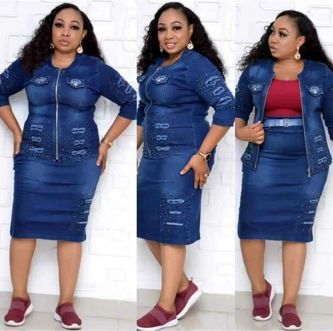 

Size 36 42 African Women Clothes Plus Size Jeans Coat And Skirt Suit Wholesale China