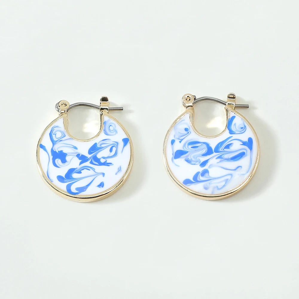 

Blue and white paint custom enamel earrings Vibrant Color Indian Ethnic Hoop Earrings Handmade Fashion Jewelry for Women, Optional as picture,or customized