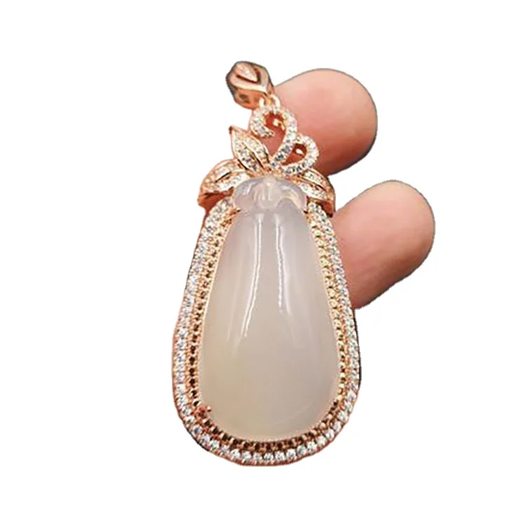 

925 Silver Inlaid White Chalcedony Drop Pendant Ice White Chalcedony Drop Pendant