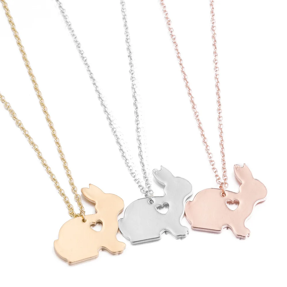 

HongTong Cute Hollow Rabbit Stainless Steel Pendant Necklace Ladies Clavicle Chain Wholesale, Picture