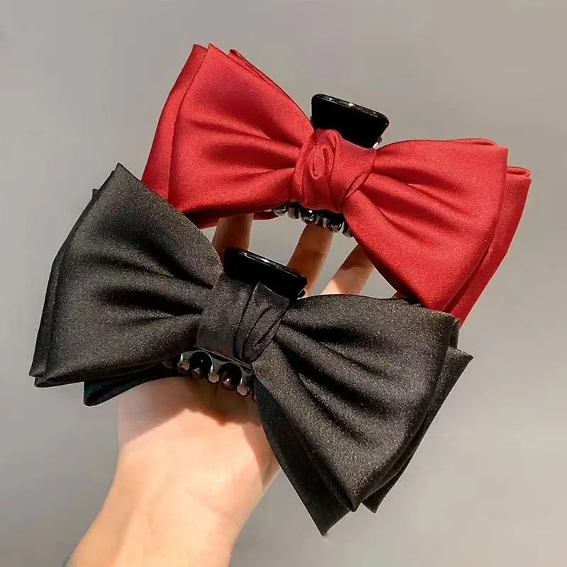 

Dowell Autumn and winter elegant satin bow shape jumbo size fabric hair claw