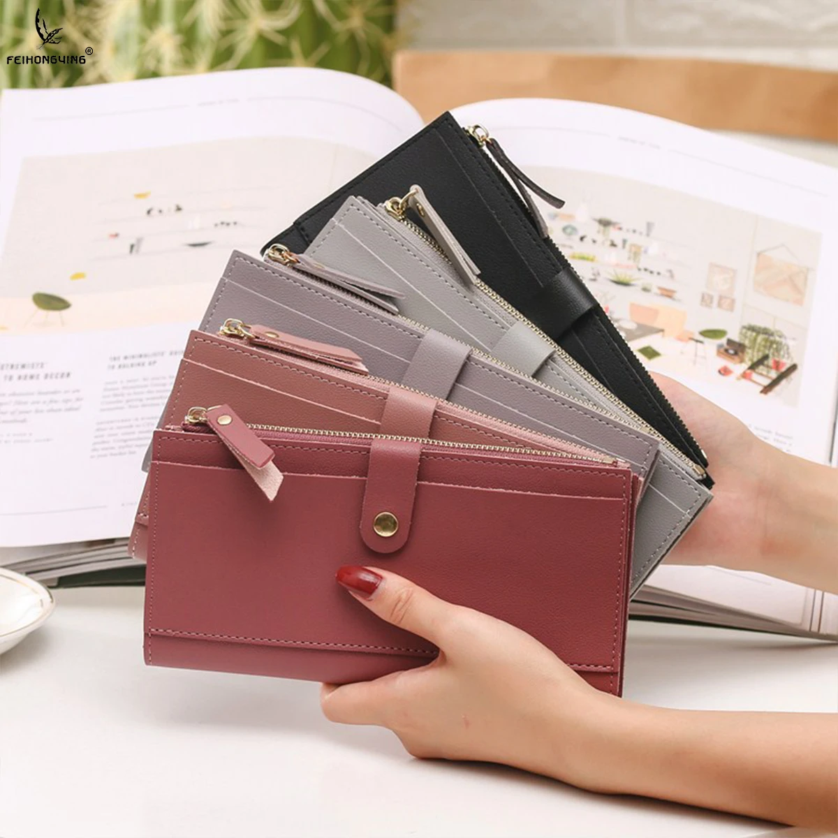 

Feihongying Luxury Buckle Pu Leather Wallets Solid Color Purse Women Wallet For Woman Fashionable