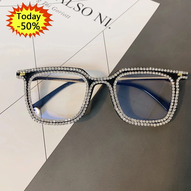 

High quality wholesale fashion luxury Rhinestone Square sunglasses women clear lens men sunglasses antique sunglasses