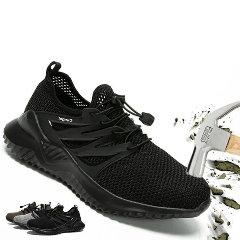 

Male Shoes Breathable Mesh Safety Shoes Men Light Sneaker Indestructible Steel Toe Soft Anti-piercing Work Boots Work Shoes