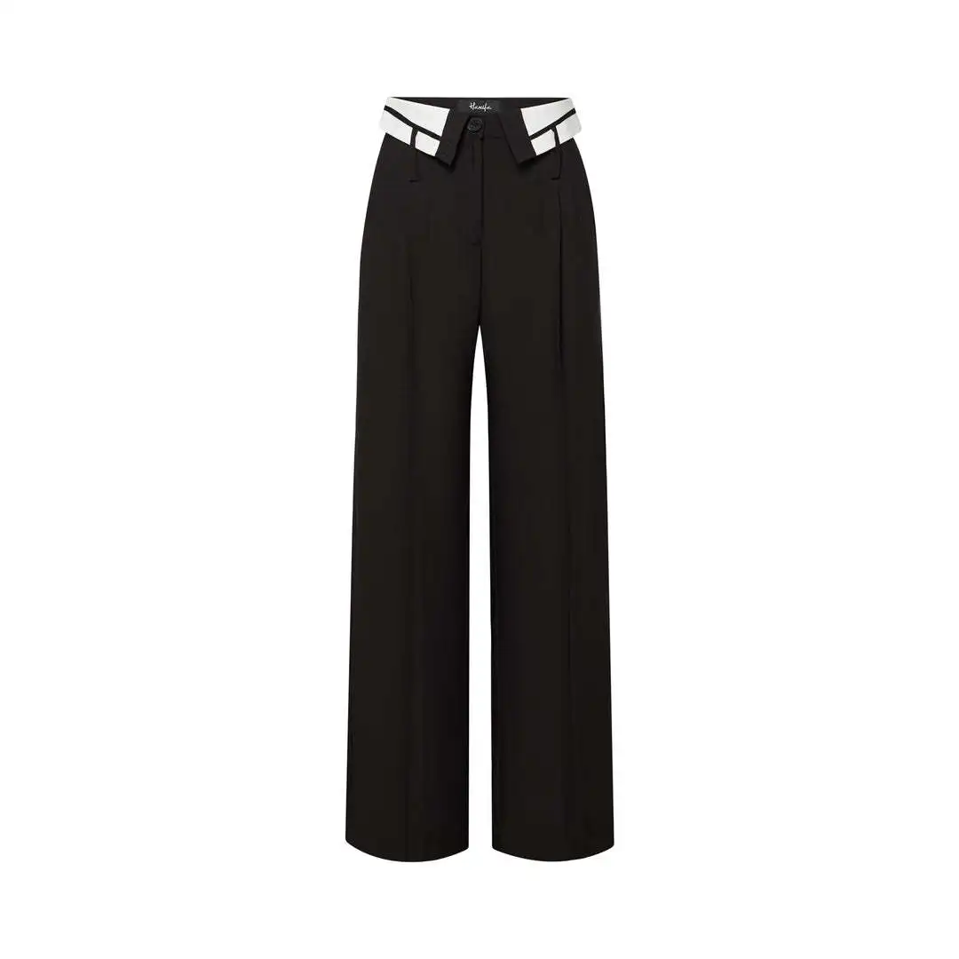 Boutique Wholesale 2026 Spring New Retro Draping Loose and Slim Flip Collar Design Straight Leg Wide Leg Women's Pants