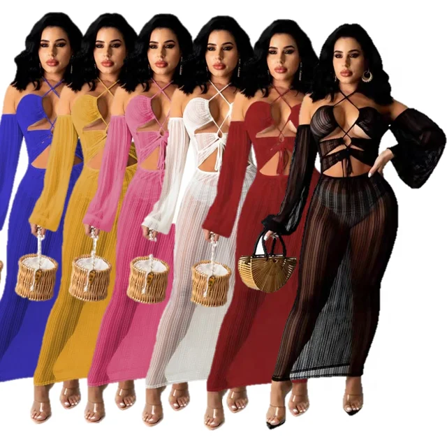

New product Solid color sexy suspender hollow strap long skirt dress maxi dress for sun dresses 2021 women, Picture color