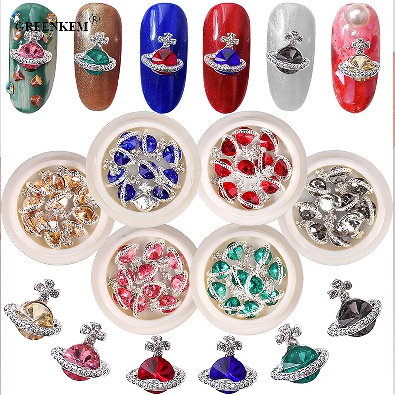 

GREENKEM 10 Pcs/Box 3D Nail Charms with Saturn Shape Nail Art Alloy Kawaii Colorful Decorations Supplies Planet Nail Charms, Picture