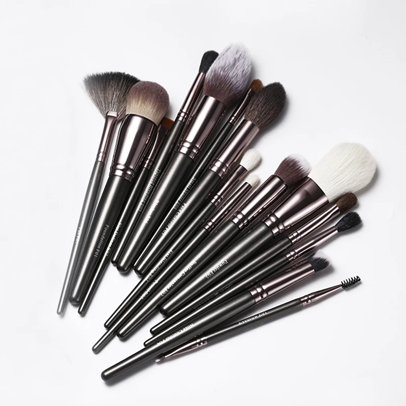 

HXT-010 Professional premium custom logo cosmetic brush personalised natural hair brushes makeup, Orange+silver+brown