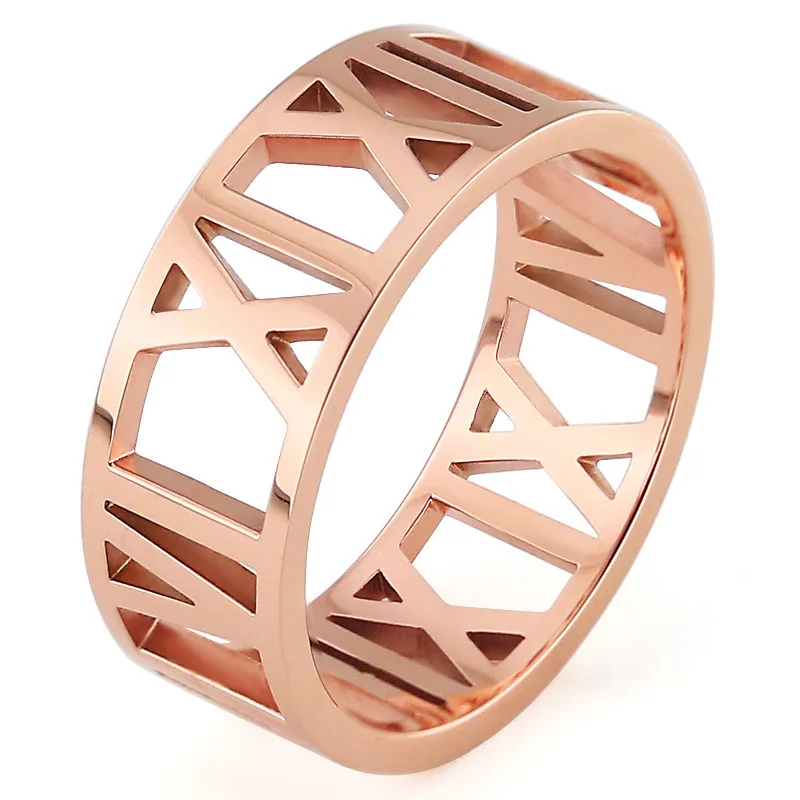 

Korean Fashion Roman Numerals Stainless Steel Rose Gold Creative Ring For Women, Picture shows