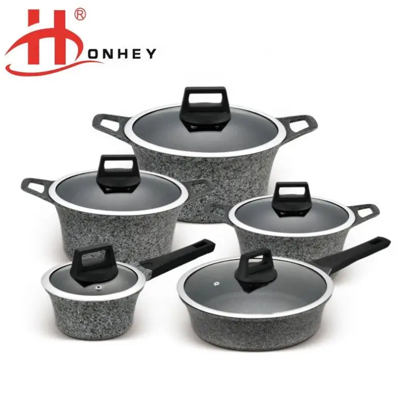 

Non-Stick Die cast Aluminum Induction Bottom Cooking Pot 10 Pcs Cookware Set, Black