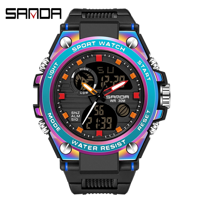 

SANDA 739-6008-6024 Luxury Colorful Quartz Water Resistant Sport Wristwatch Men Digital Watch