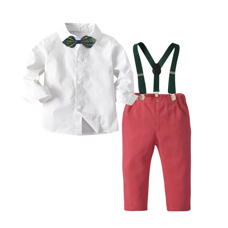 

WSG137 Autumn New Fashion Toddler Baby Boys Gentleman Bow Tie Solid T-Shirt Tops+Suspender Pants Outfits, As the picture show